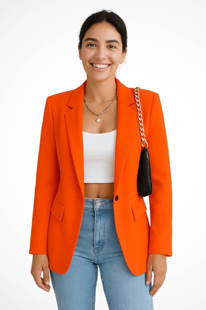 Modern women's elegant blazer. Versatile tailored jacket for a sharp professional look or sophisticated casual style.