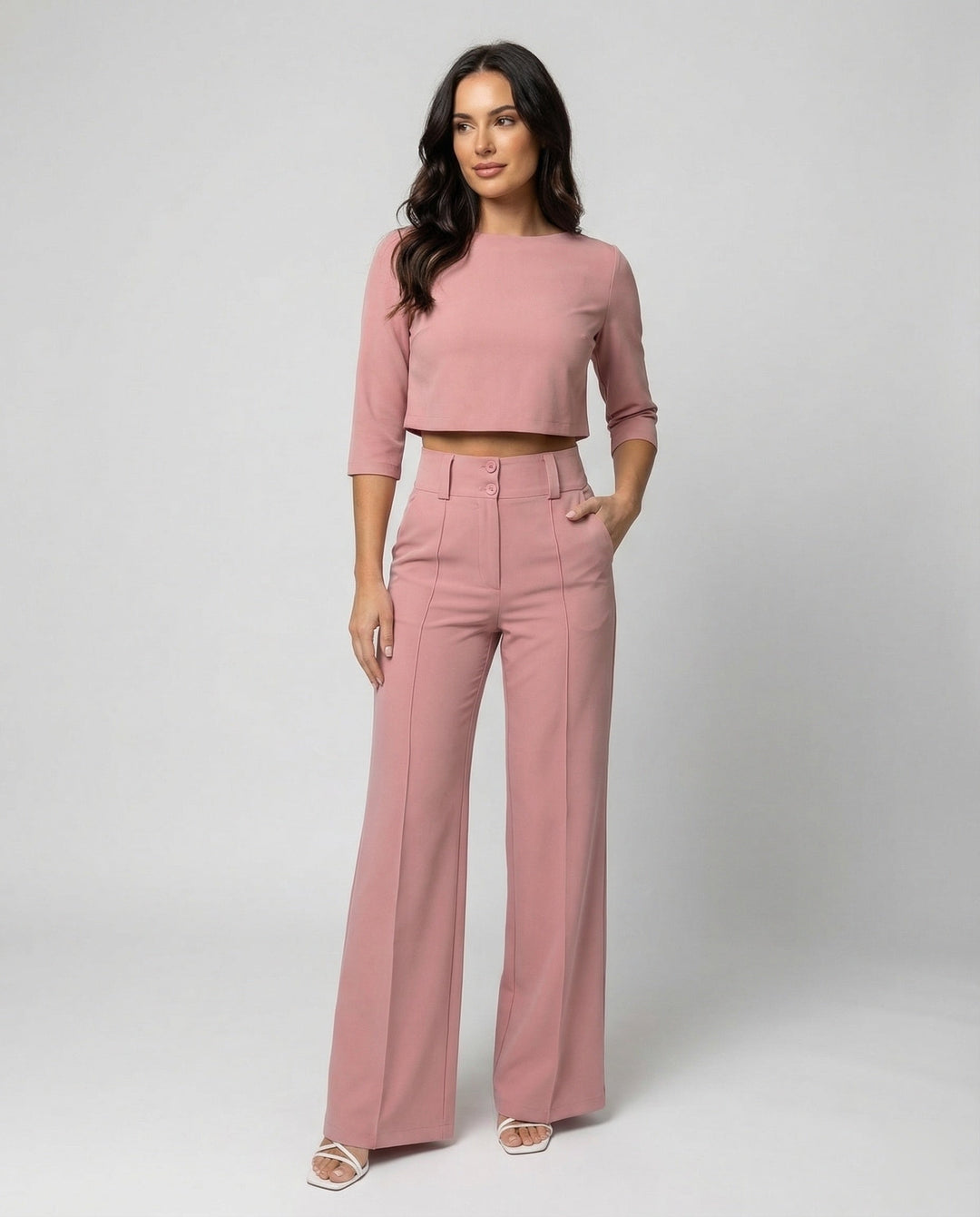 Women's elegant tailored pants set in classic black, perfect for autumn.