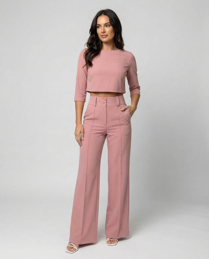 Women's elegant tailored pants set in classic black, perfect for autumn.