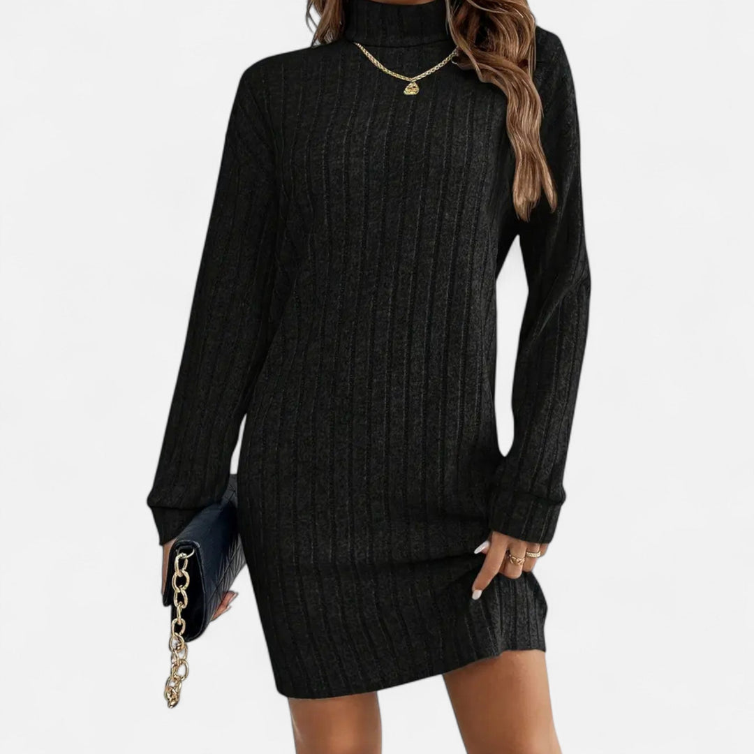 Elegant fall fashion: women's textured knit dress with a comfortable turtleneck