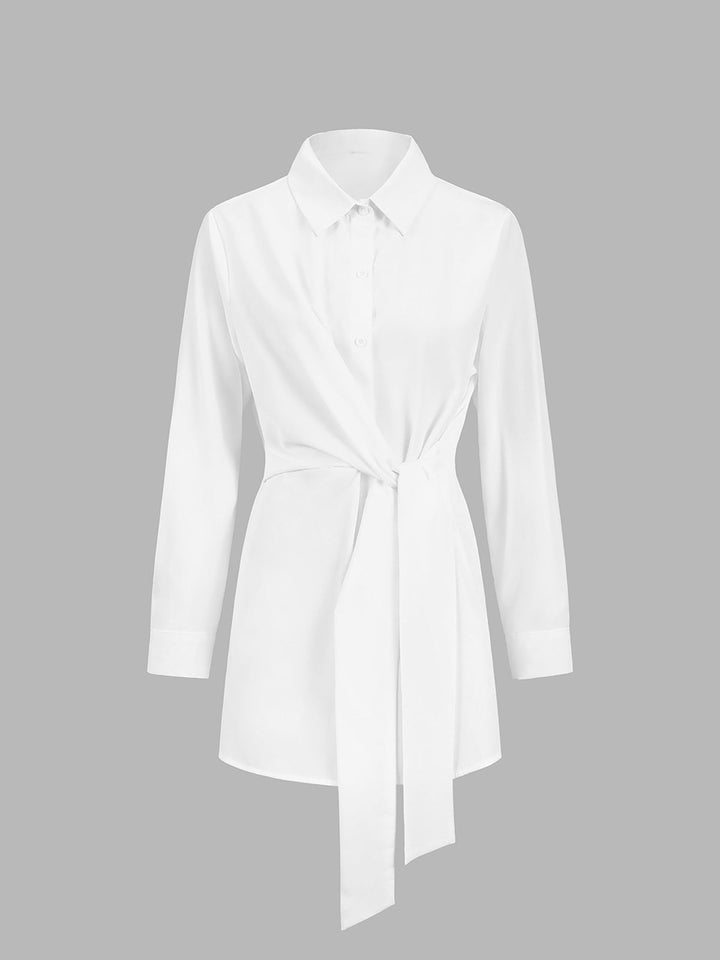 Women's elegant tie waist long sleeve shirt in a versatile design, perfect for office or casual chic.