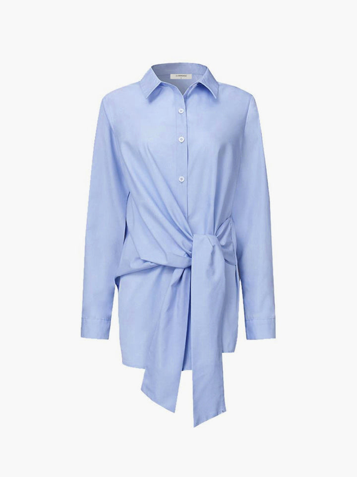 Women's stylish long sleeve shirt featuring an elegant tie waist, perfect for a chic and versatile look.