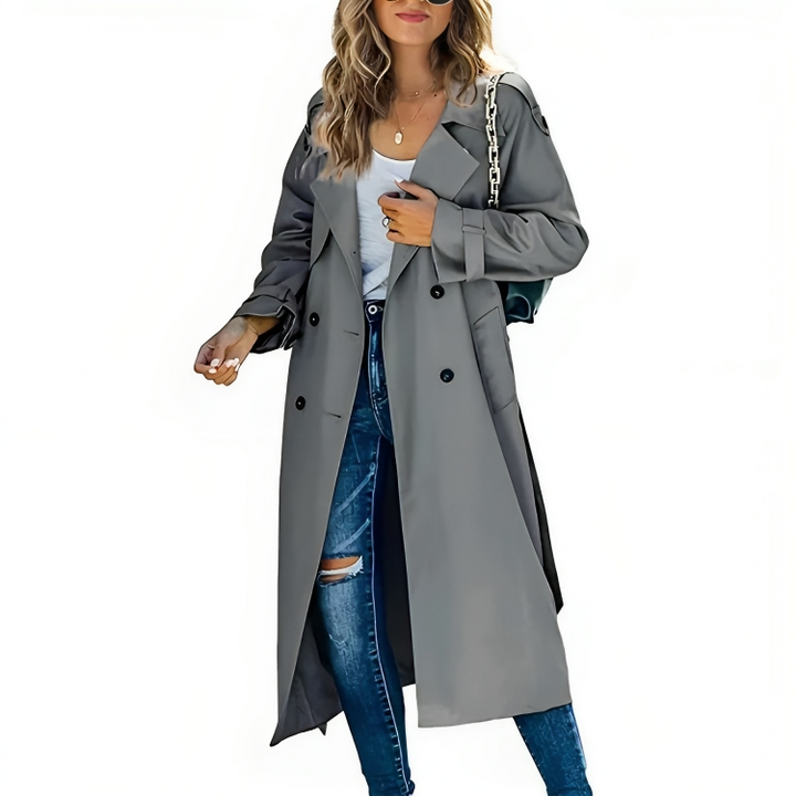 Women's classic trench coat featuring a stylish lapel & belt. Perfect for versatile spring & fall styling.