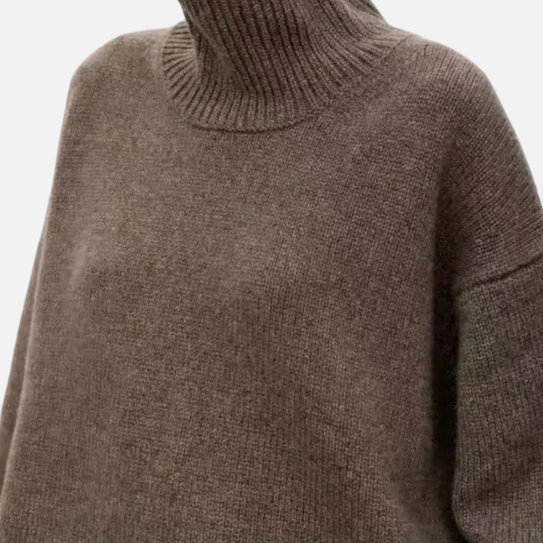 Women's elegant turtleneck wool sweater, a cozy winter fashion staple.