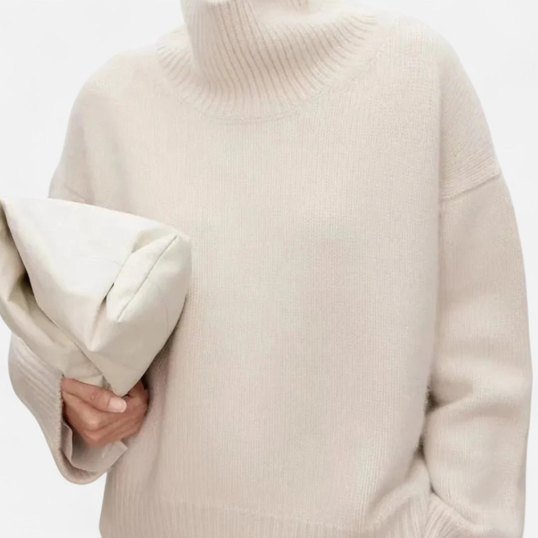 Cozy and elegant women's wool sweater with a timeless turtleneck design.