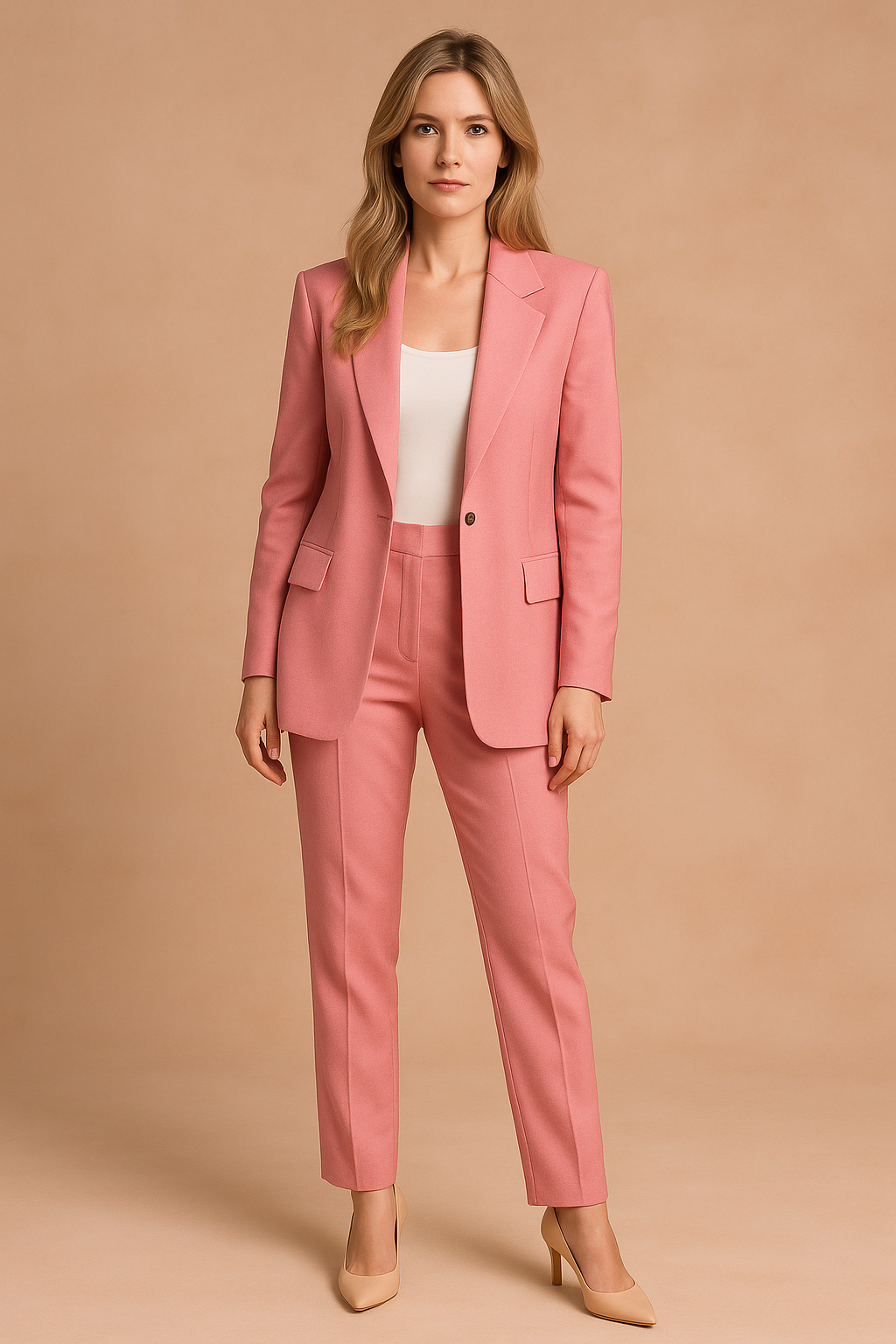 Stylish two-piece women's suit with a sharp blazer, ideal for any professional occasion.
