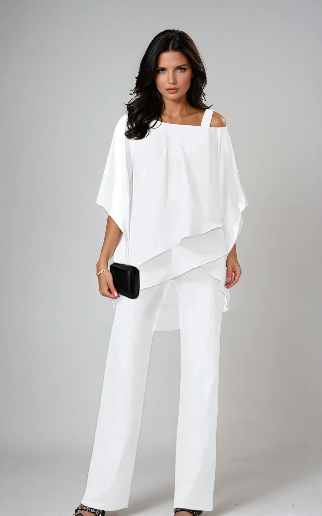 Women's elegant two-piece layered set, flowy top & comfortable pants, perfect for summer casual or occasion wear.