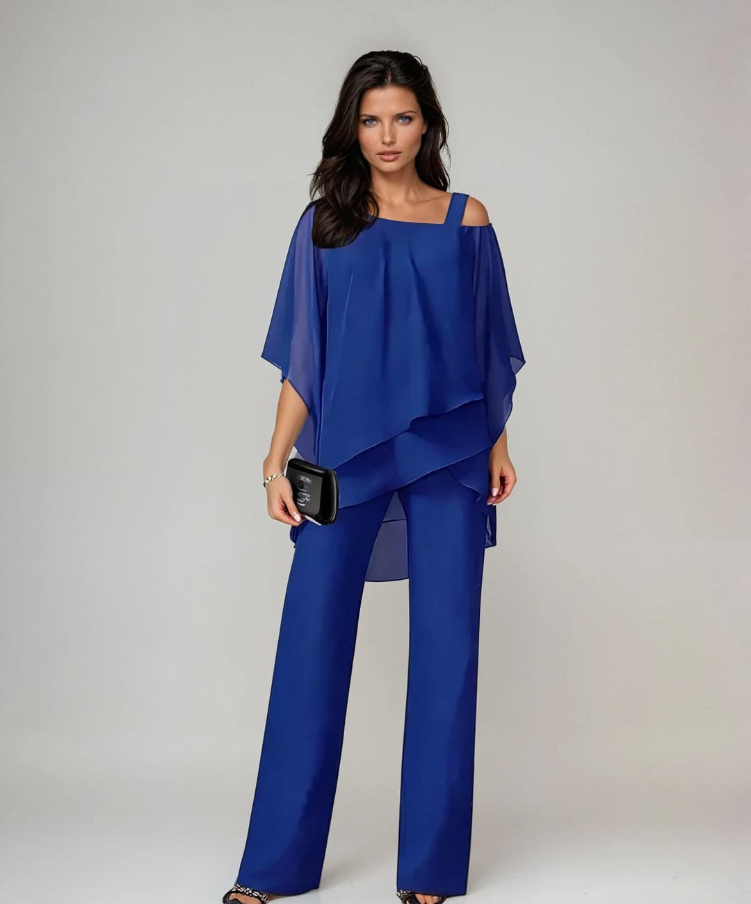 Comfortable women's two-piece layered set, separates for versatile styling, elegant & flowy for spring/summer occasions.