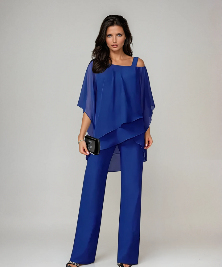 Comfortable women's two-piece layered set, separates for versatile styling, elegant & flowy for spring/summer occasions.