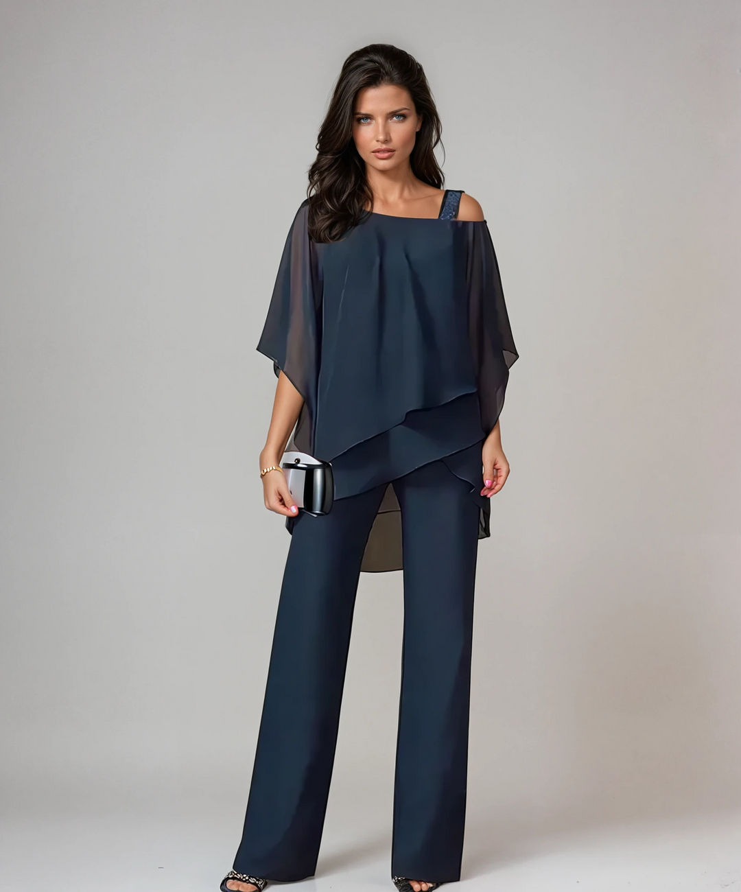 Elegant women's two-piece layered set, flowy & comfortable, perfect for spring/summer occasion wear or casual chic.