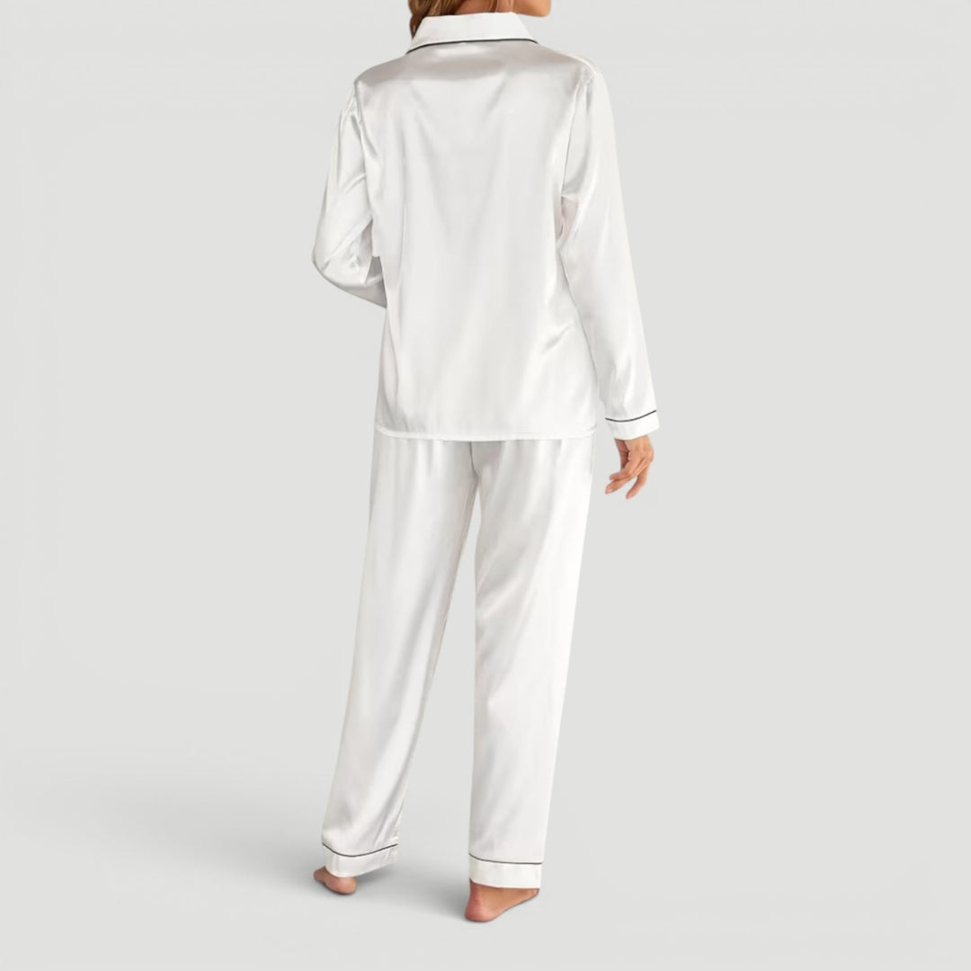 Comfortable women's two-piece pajama set, elegantly designed for both sleep and lounging.