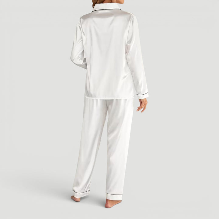 Comfortable women's two-piece pajama set, elegantly designed for both sleep and lounging.