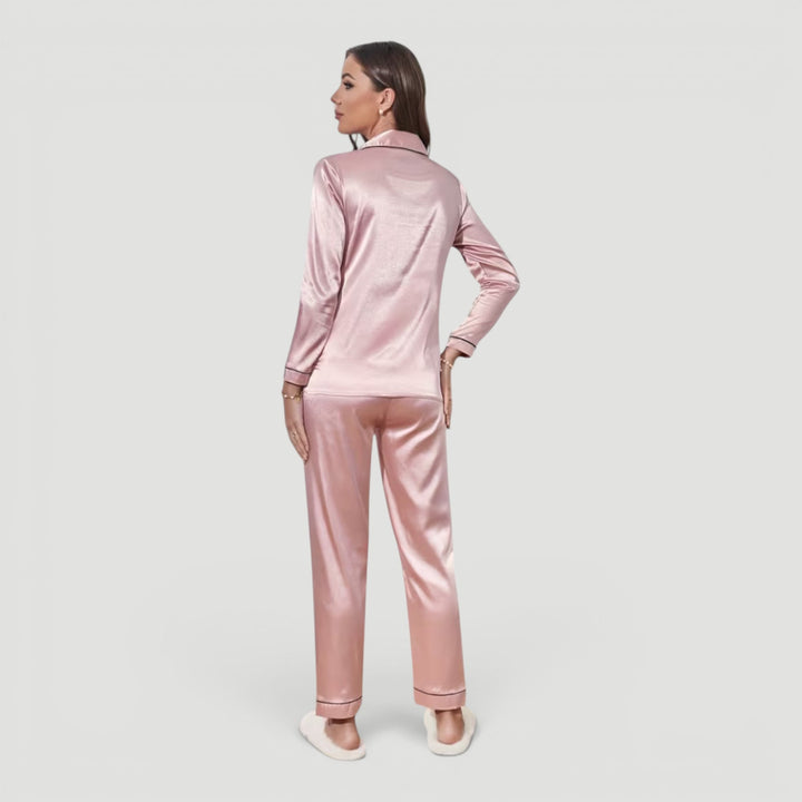 Women's elegant, soft two-piece pajama lounge set, ideal for comfortable sleepwear and nightwear.
