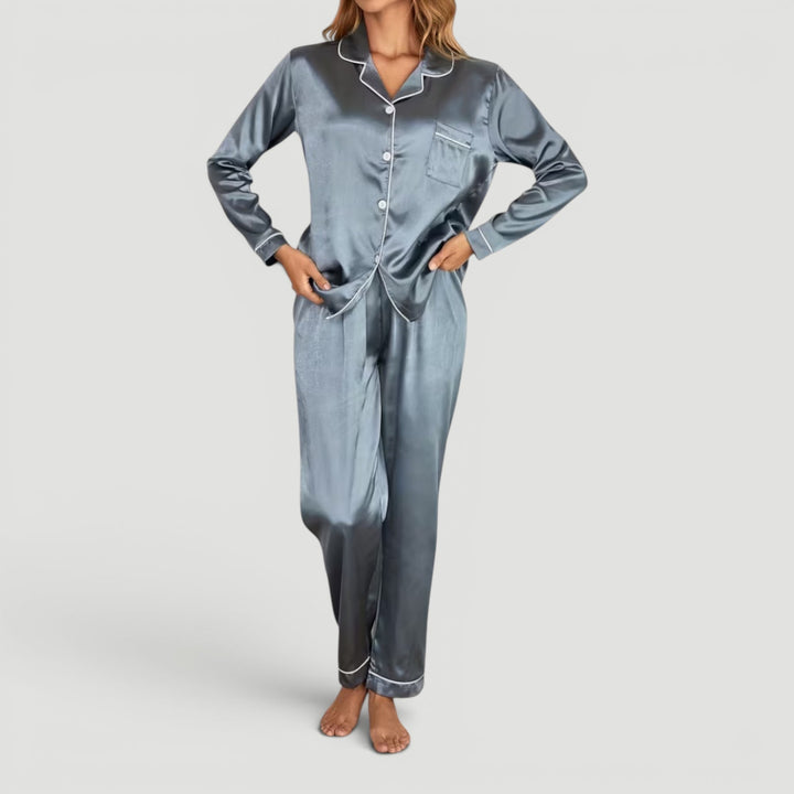 Elegant & soft women's two-piece pajama set, versatile for sleepwear or lounge.