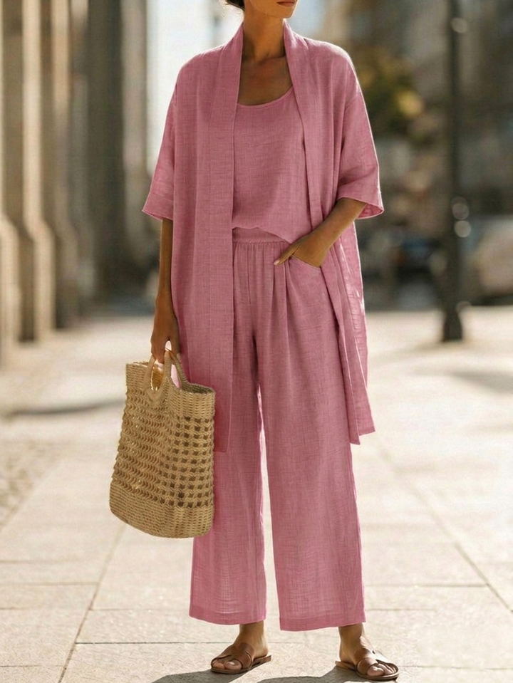 Coordinated women's loungewear set, soft fabric, elegant two-piece design.
