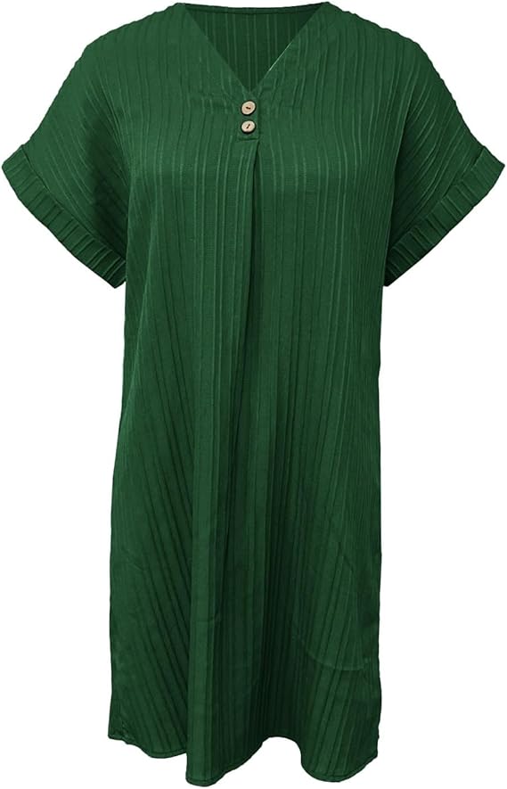 Women's Elegant V-Neck Button Summer Dress - Lightweight & Breathable