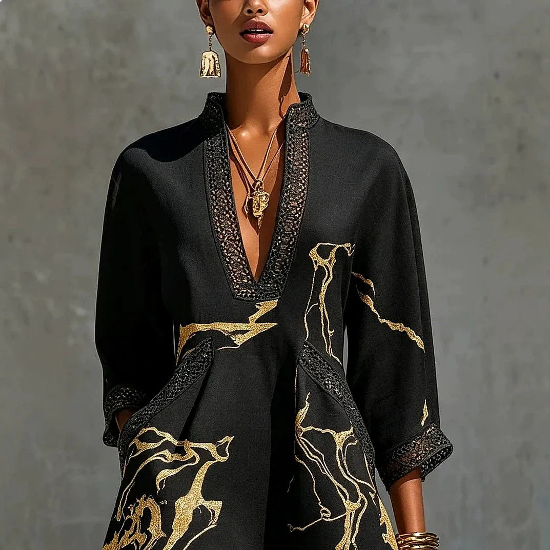 Stylish women's V-neck mini dress, a versatile party dress for modern women's fashion.