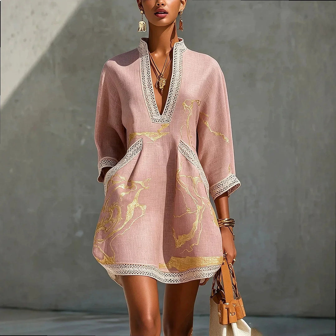 Fashionable V-neck mini dress for women, a comfortable and stylish choice for summer or parties.