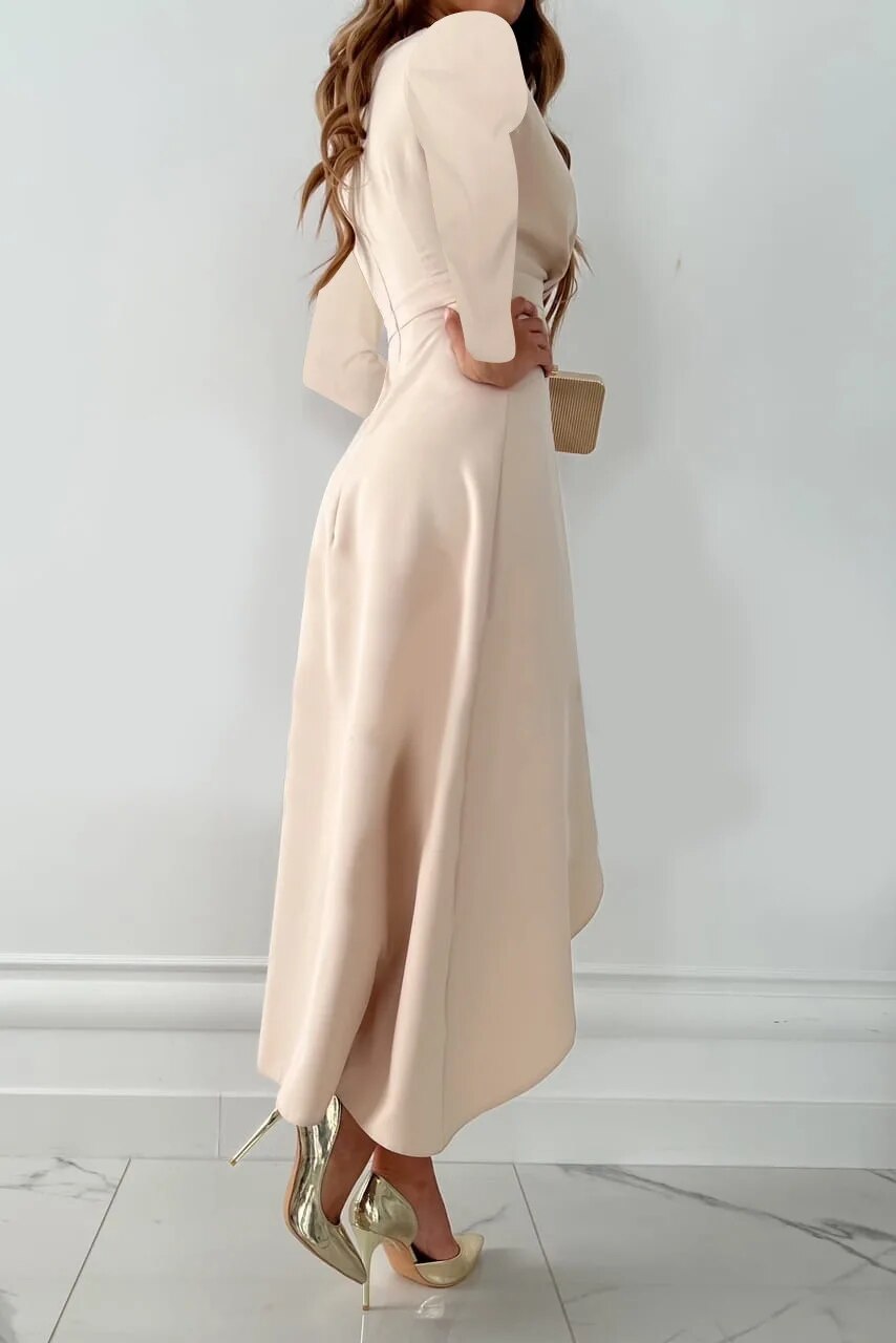 Black elegant V neck sheath midi dress for women, featuring a sophisticated slit for effortless style.
