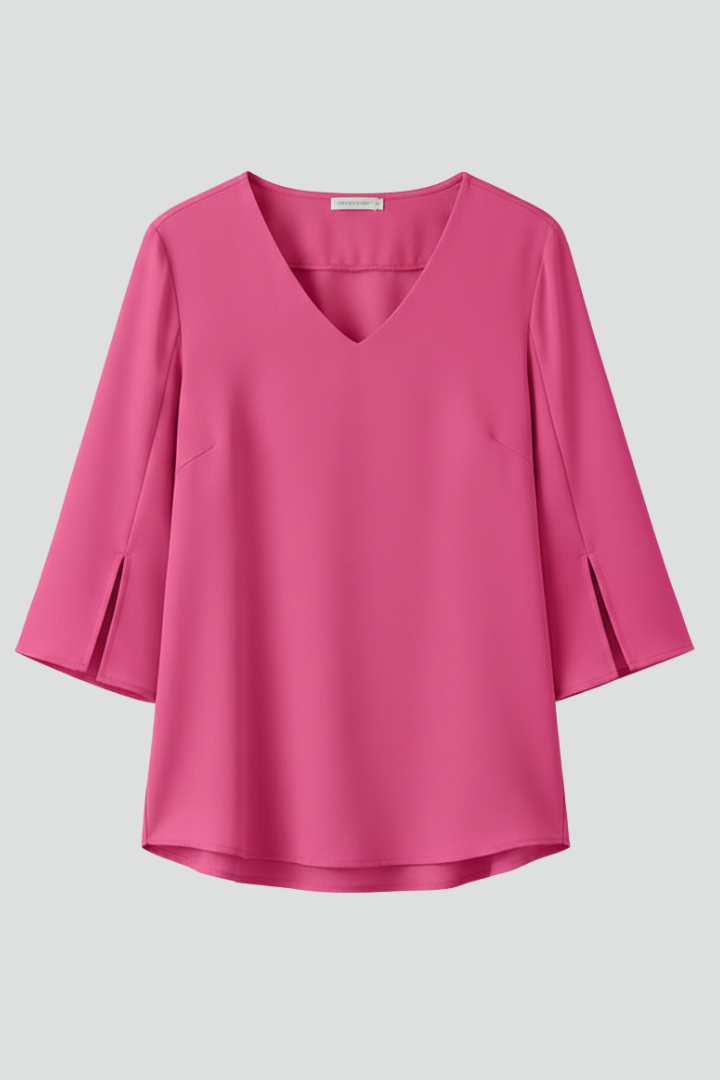 Women's elegant V-neck short sleeve blouse with a loose fit, perfect for casual or workwear.