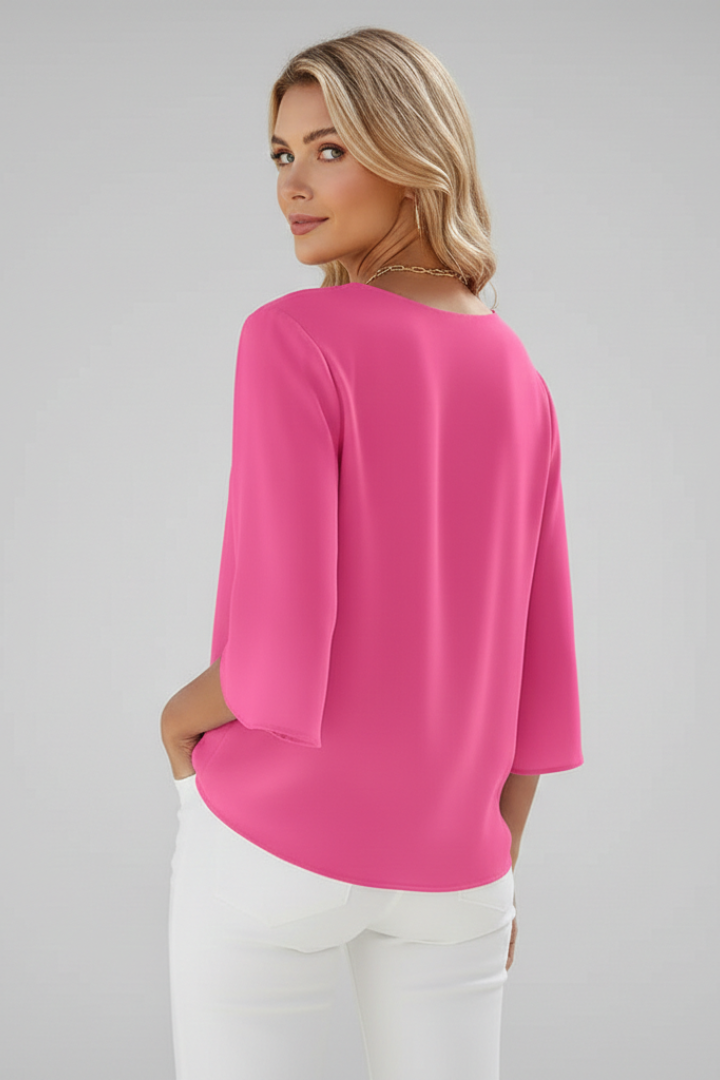 Spring fashion V-neck blouse for women, a comfortable short sleeve summer top with a loose fit.
