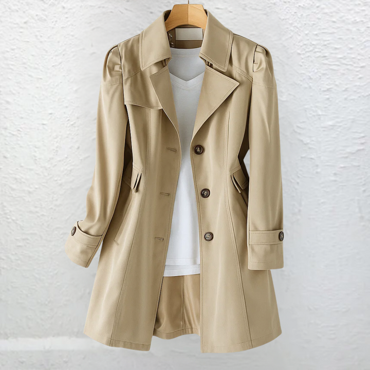 Women's elegant vintage trench coat, classic style outerwear, perfect for all seasons.