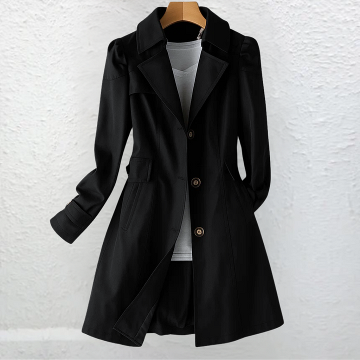 Stylish women's vintage trench coat with a tailored fit, knee-length, for elegant fashion.