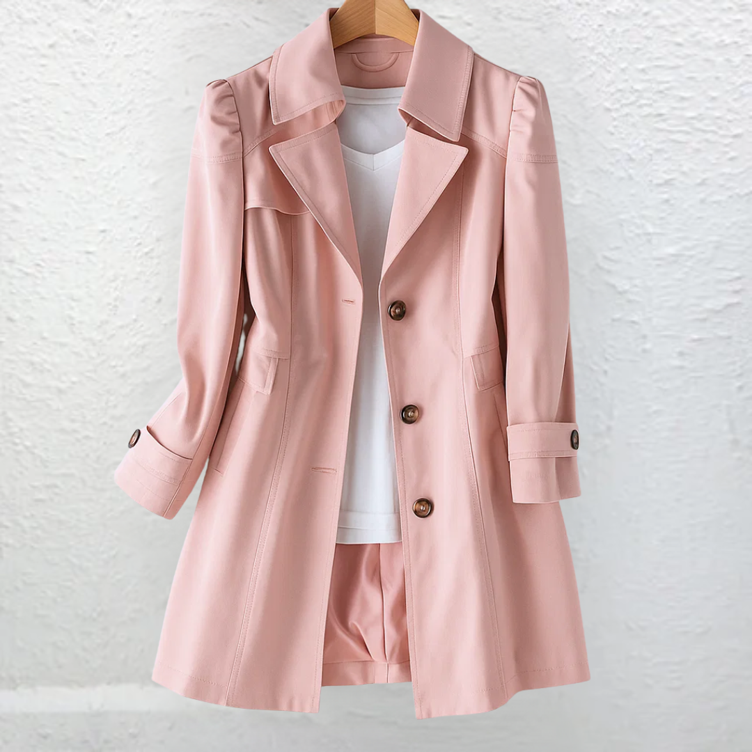 Versatile women's trench coat, vintage style, elegant and classic for all-season wear.