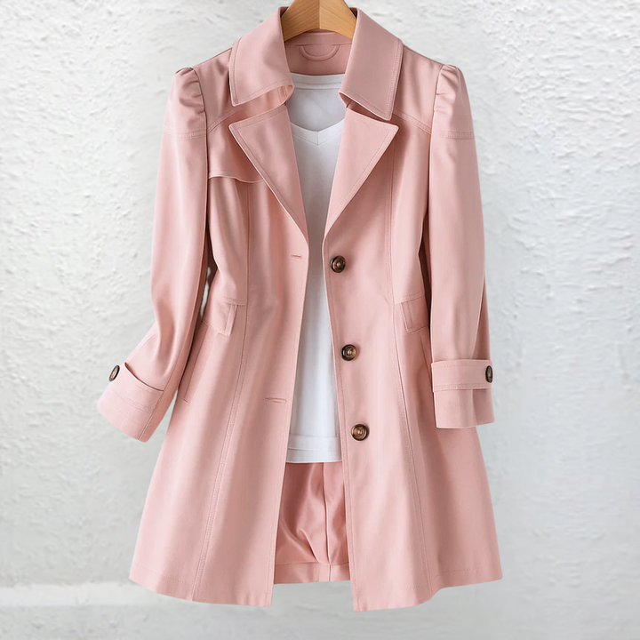 Versatile women's trench coat, vintage style, elegant and classic for all-season wear.