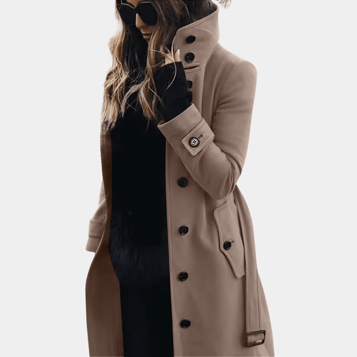 Women's elegant warm trench coat, classic stylish outerwear for all seasons