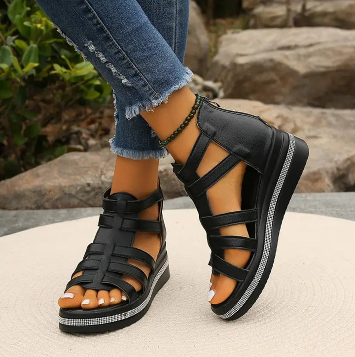 Sparkling women's elegant wedge sandals, designed for all-day comfort and sophisticated style.