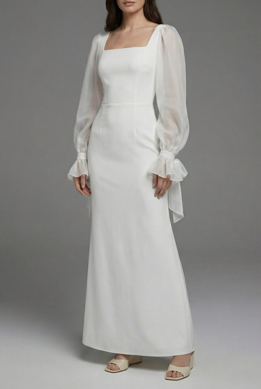 Women's Elegant White Square Neck Evening Maxi Dress - Perfect for Weddings