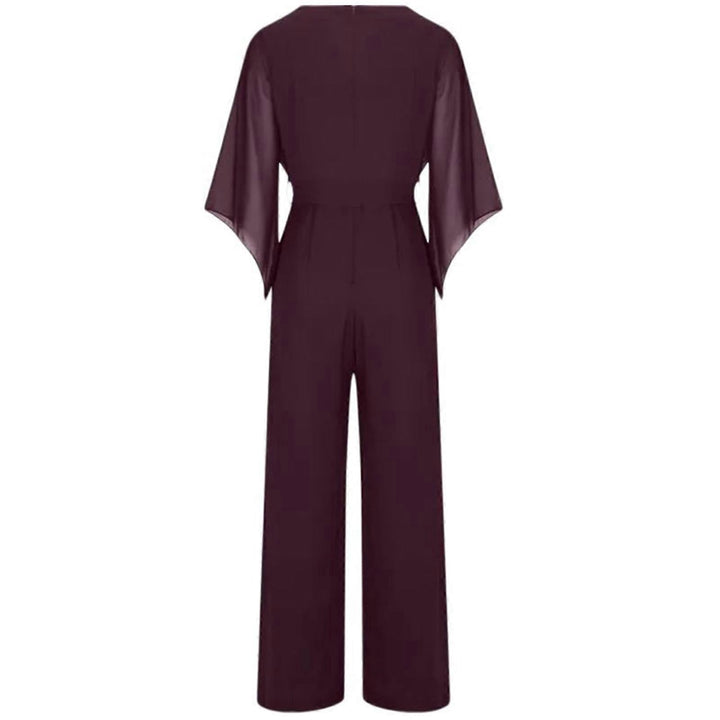 Elevate your wardrobe with this women's wide-leg jumpsuit and cascading neckline.