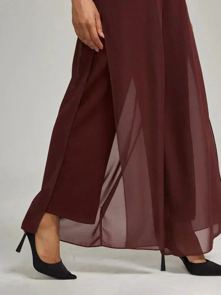 Elegant women's wide leg pants, perfect for evening wear, featuring an overlay.