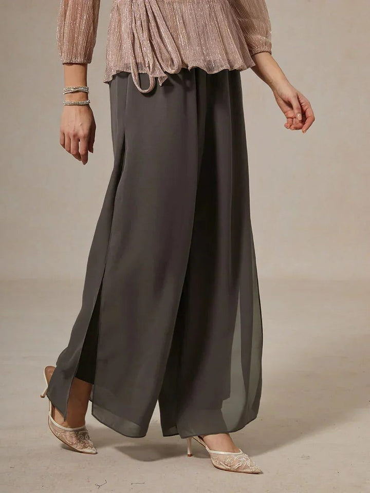 Women's wide leg overlay trousers, combining elegance, comfort, and versatile style.