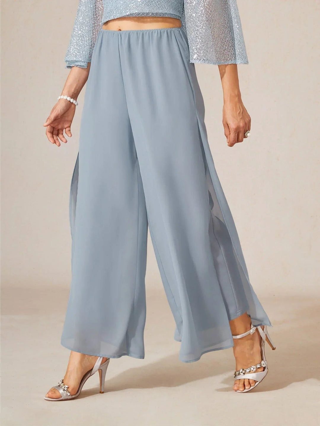 Versatile wide leg women's trousers, comfortable and chic with an overlay design.
