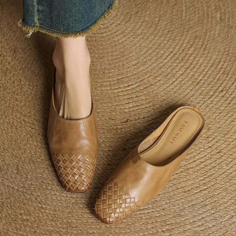 Comfortable women's woven square toe mules, perfect for spring and summer.