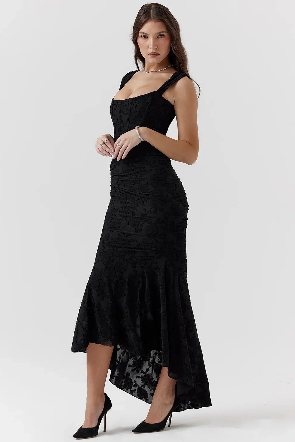 Cream sleeveless midi dress for women, with a chic wrap design for guests.