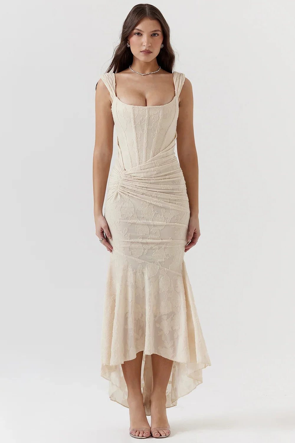 Women's black elegant wrap midi dress, designed for a stunning party look.