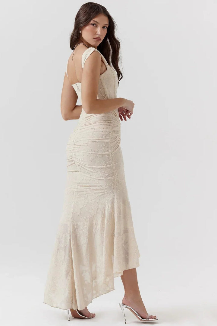 Blue sleeveless wrap midi dress for women, excellent for elegant summer events.