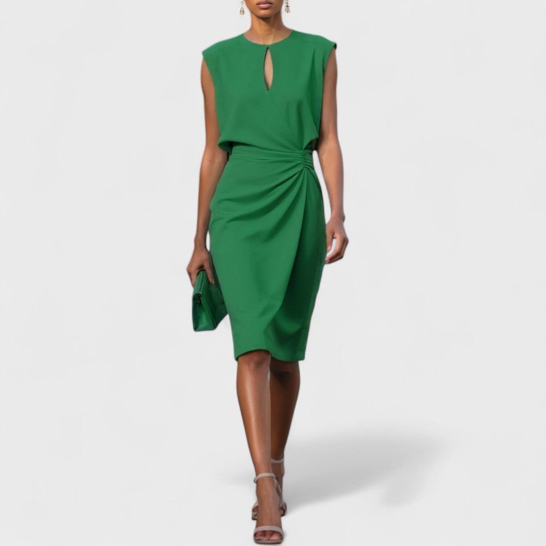 Stylish summer wrap midi dress for women, suitable as a chic wedding guest or party dress.