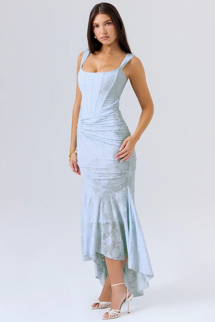 Sophisticated women's wrap midi party dress, great for special occasions.