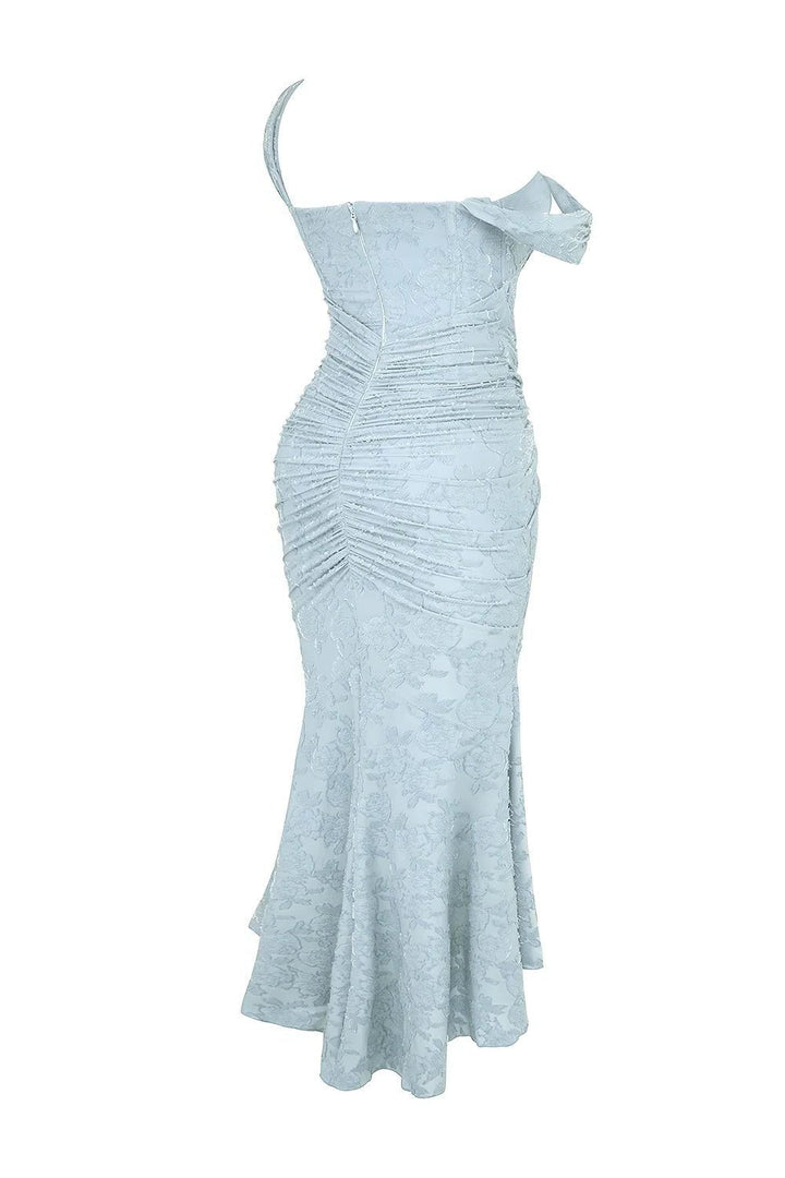 Women's cream occasion wear wrap midi dress, a stunning wedding guest option.