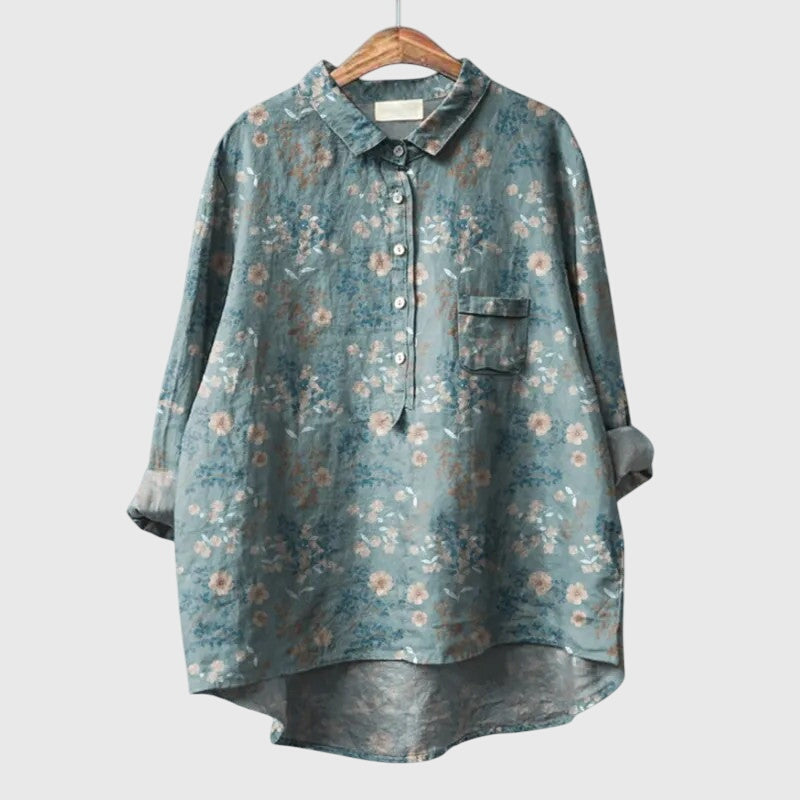 Stylish women's Elly Blouse with floral print. An elegant & comfortable top for casual or office wear.