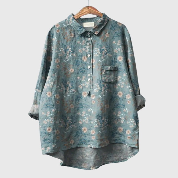 Stylish women's Elly Blouse with floral print. An elegant & comfortable top for casual or office wear.