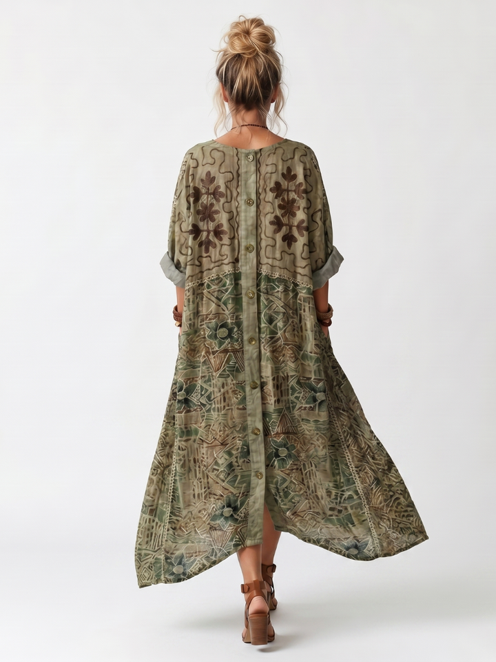 Summer-ready women's embroidered midi dress, oversized fit, button front, perfect for casual comfort.
