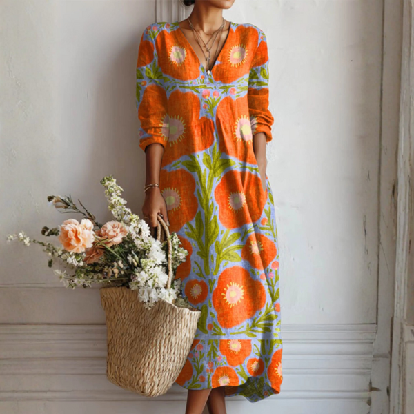 Women's Enchanted Floral Summer Dress featuring a vibrant abstract print & relaxed fit. Perfect casual, bohemian, vintage style.