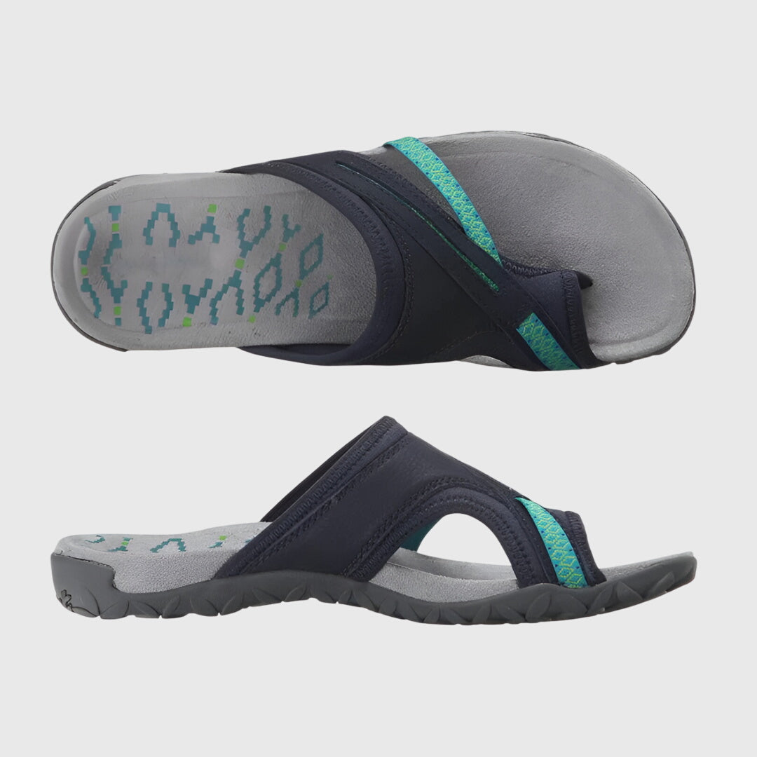 Non-slip women's ergonomic sandals, arch support, cushioned for comfort, adjustable straps. Ideal for walking.