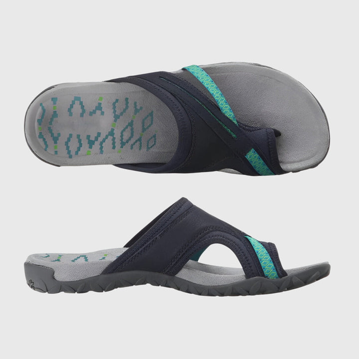 Non-slip women's ergonomic sandals, arch support, cushioned for comfort, adjustable straps. Ideal for walking.