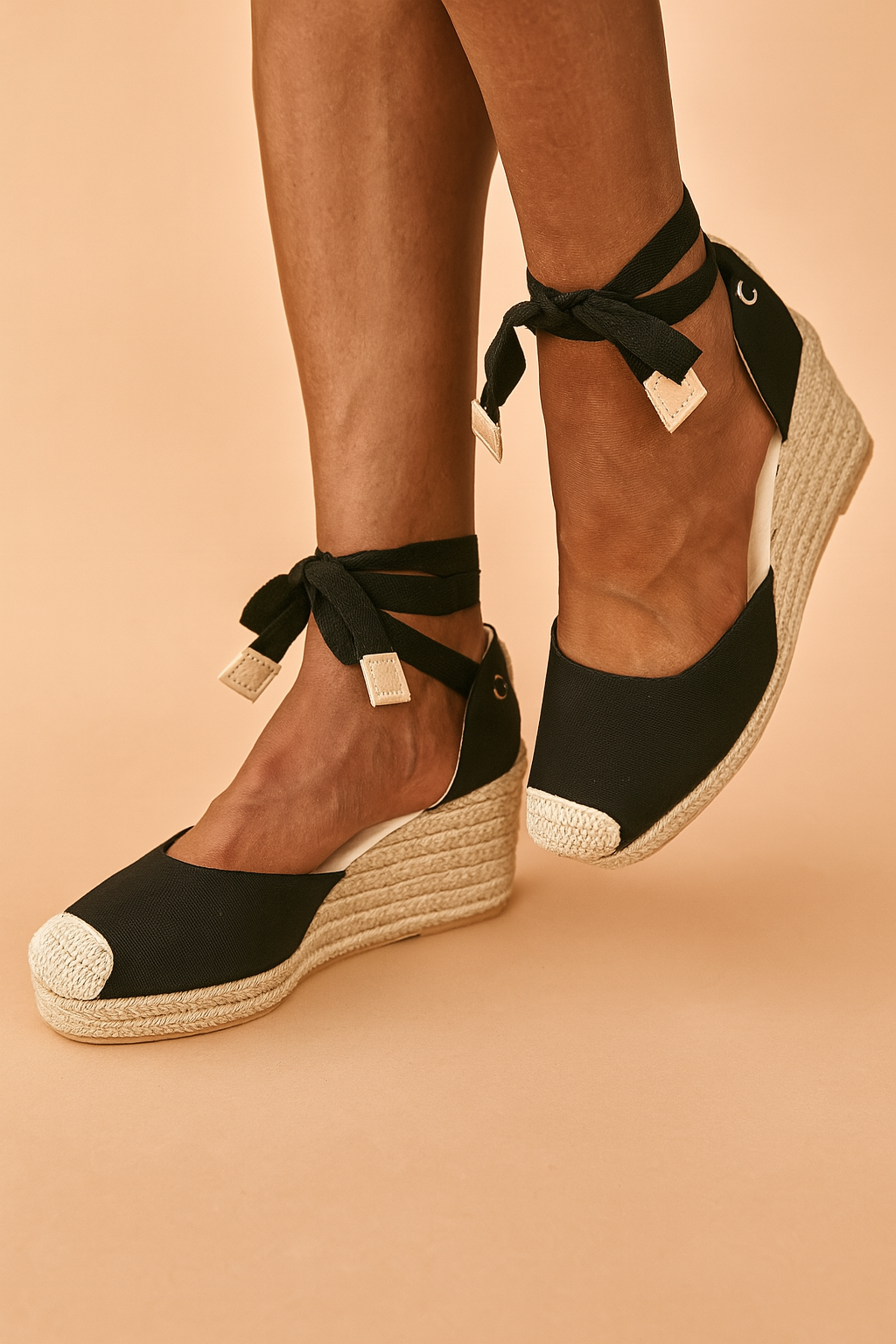 Chic summer footwear: Women's wedge espadrille sandals with elegant ankle tie detail.
